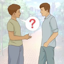 Two people in conversation, with one casually mentioning a celebrity.