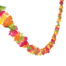 A colorful Hawaiian flower lei.