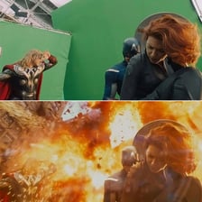A comparison showing a science-fiction scene created with computer-generated imagery
