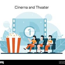 Illustration of a multiplex cinema with several theater screens