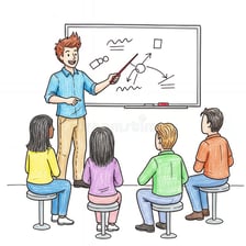 An adult explaining an idea in simple terms to a child