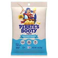 A bag of Pirate’s Booty puffed-rice snack.