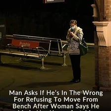 A person shifting over on a crowded bench to make space for someone else.