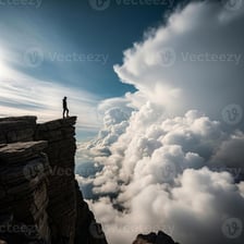 A person standing near the edge of a landscape