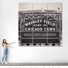 The exterior of Wrigley Field, the baseball ballpark in Chicago.
