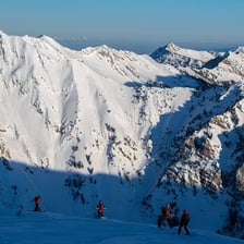 Snow-covered ski slopes at Alta Ski Area in Utah.