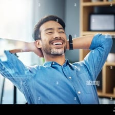 A relaxed person completing a simple task