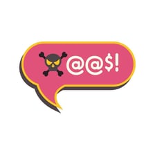 A person speaking with profanity represented by a censored speech bubble