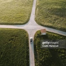 A road splitting into separate branches.