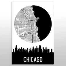 A map and skyline representing the Chicago metropolitan area