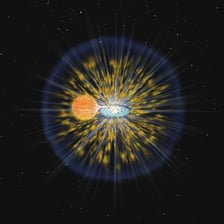 An astronomical illustration of a star undergoing a nova outburst