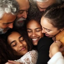 A warm family moment conveying affection and closeness.