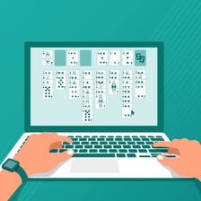 A person playing a solitaire card game alone on a computer.
