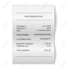 An ATM receipt showing a transaction fee.