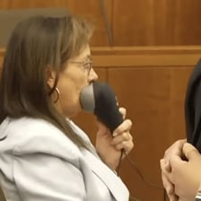 A person speaking into a microphone at a lengthy event