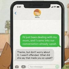 A smartphone displaying a casual apology text message