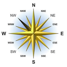 A compass rose showing NNW and SSE as opposite directions