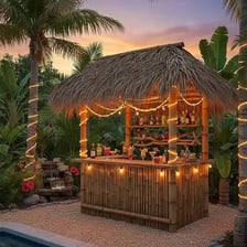 A tropical tiki bar serving a mai tai.