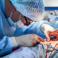 An operating room is set up for a hip replacement procedure.
