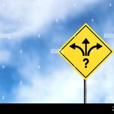 A forked road representing uncertain alternatives.