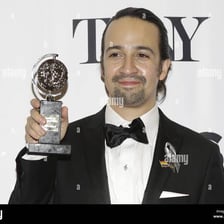 A Tony Award trophy associated with the musical Hamilton.