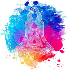 An illustration of a person surrounded by a colorful aura