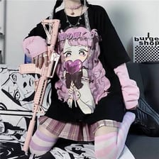 Person dressed in an e-girl fashion style with emo and anime influences
