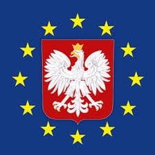 European Union, Irish, and Polish flags displayed together.