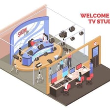 A television program being broadcast from a studio.