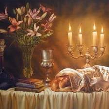 A peaceful Sabbath setting with candles and a set table.