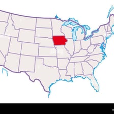 A map of the United States with Iowa highlighted.