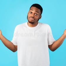 A person shrugging during a casual conversation.