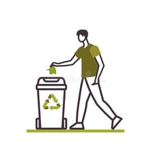 A person discarding an unwanted object in a trash bin