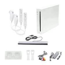 A Nintendo Wii console beside its motion-sensing Wii Remote