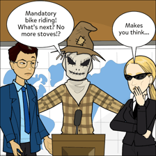 An illustration of a debate showing one person misrepresenting another person’s argument.