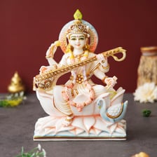 A statue or painting depicting the Hindu goddess Saraswati
