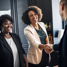 Two people agreeing during a discussion
