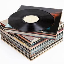 A stack of long-playing vinyl records