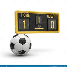 A soccer scoreboard showing a one-to-nil score