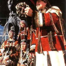 Aleut people from Alaska in traditional clothing