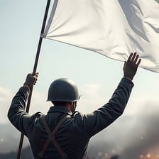 A symbolic scene representing surrender or giving something up.