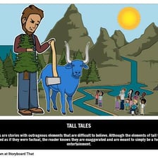 An illustration of a person telling an elaborate story to an audience.