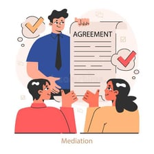 A mediator helping two people resolve a disagreement