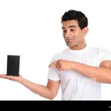 A person pointing toward objects at a distance