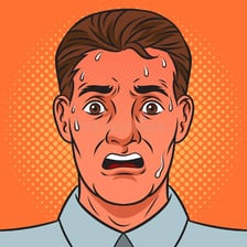 A visibly anxious person with a tense expression and perspiration.