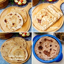 Chapati and naan displayed as flatbreads.