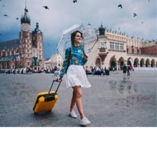 Travelers visiting a culturally distinctive international setting.