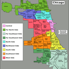 A town showing distinct residential and commercial areas.