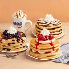 A stack of pancakes served at an IHOP restaurant.