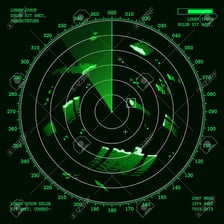 A shipboard sonar display showing underwater objects